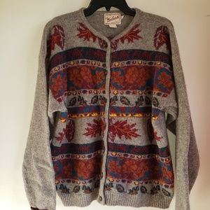 Woolrich Leaf Print Wool Cardigan Size Large